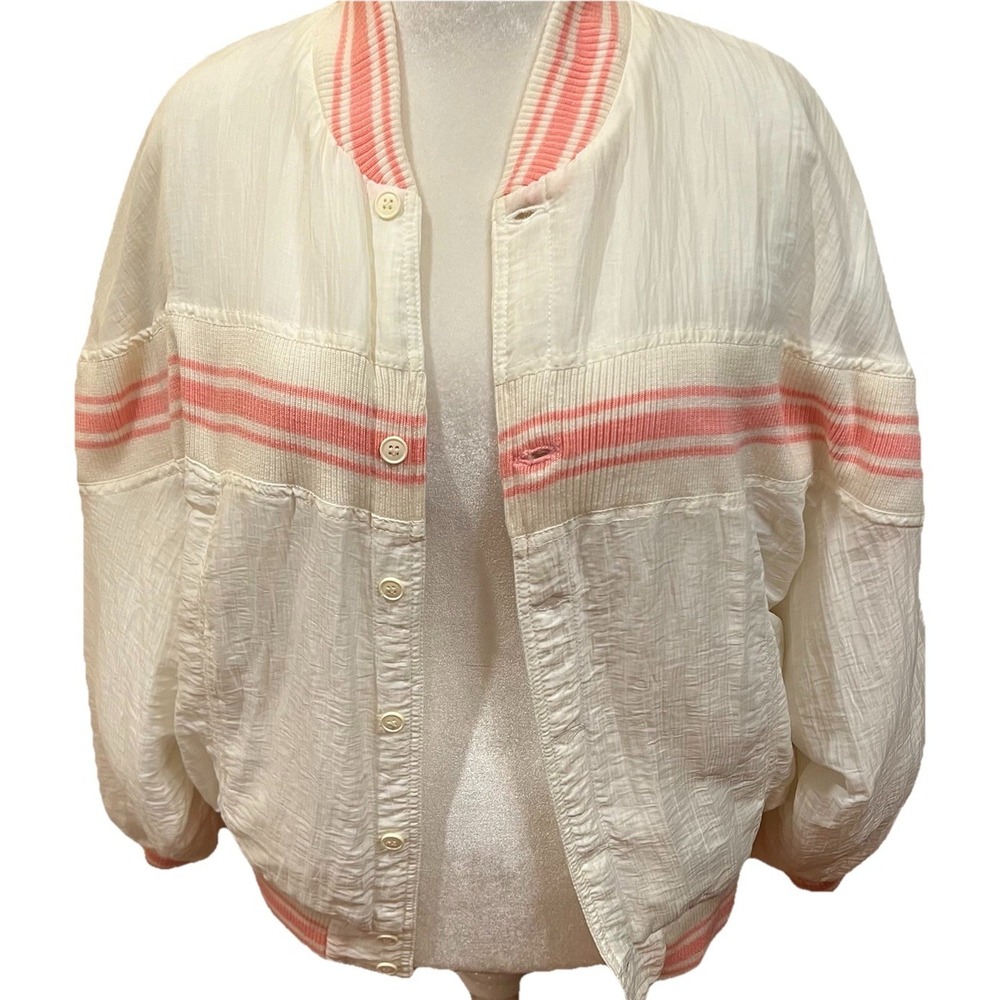 NAF‎ NAF Sport France Vtg Bomber Puff Jacket 80s White Pink Stripes Streetwear L